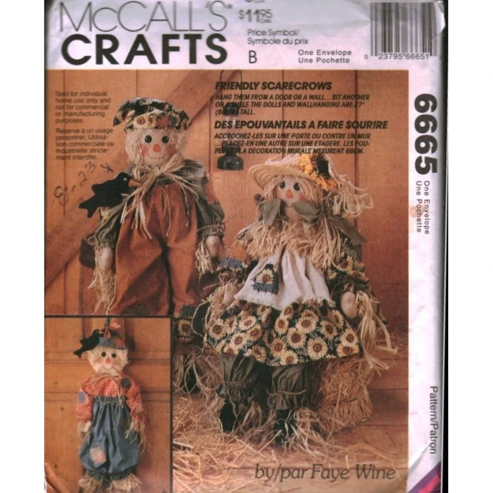 McCall's Crafts 6665 Friendly Scarecrows Sewing Pattern Faye Wine Vintage 1993